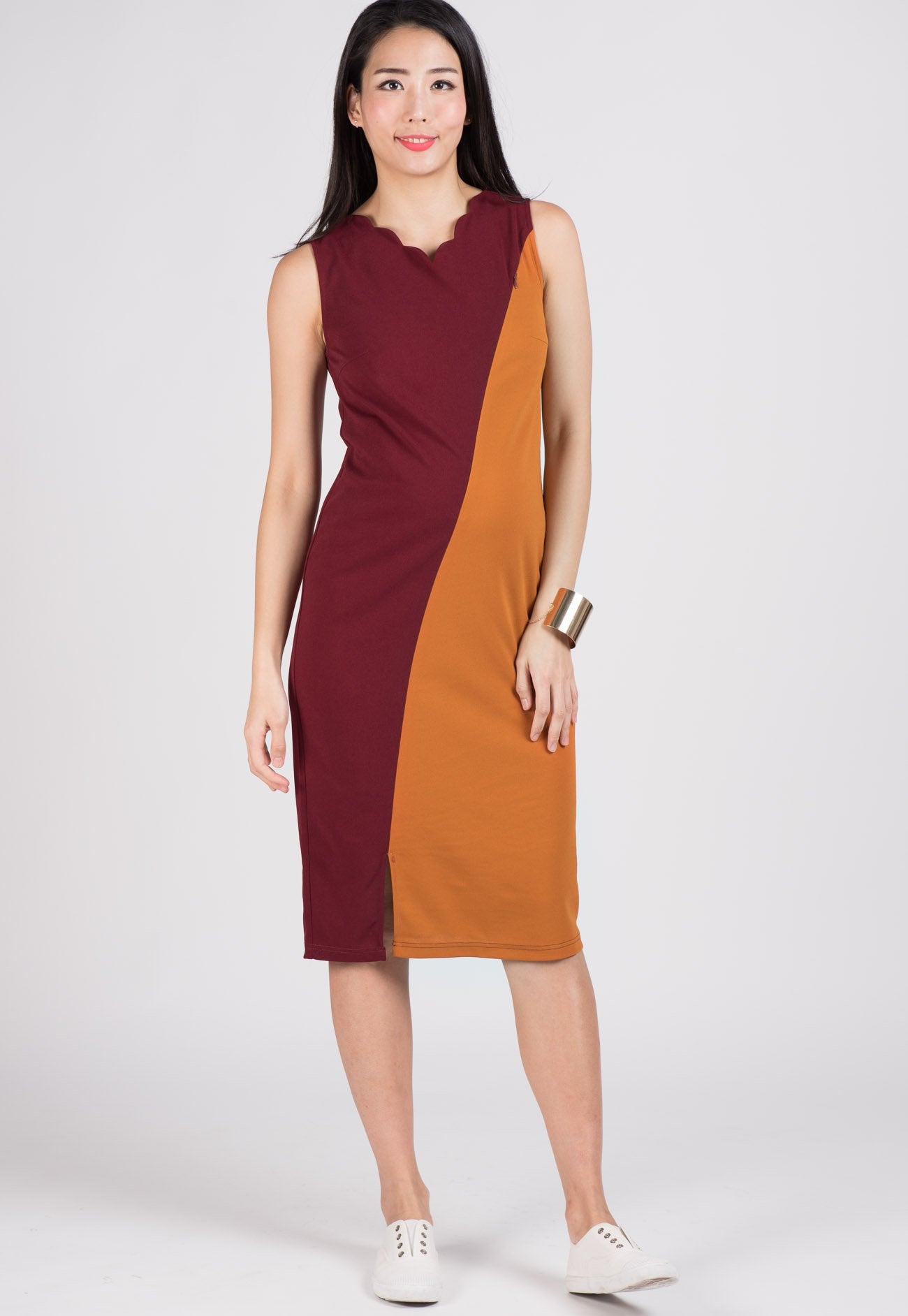 Red Maddie Scallop Midi Nursing Dress ...